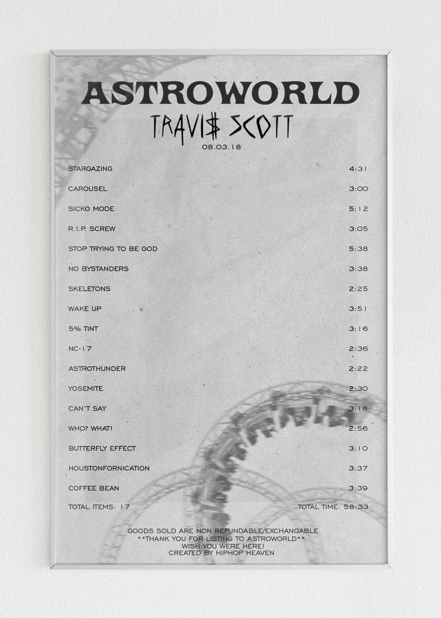 Astroworld Receipt Poster