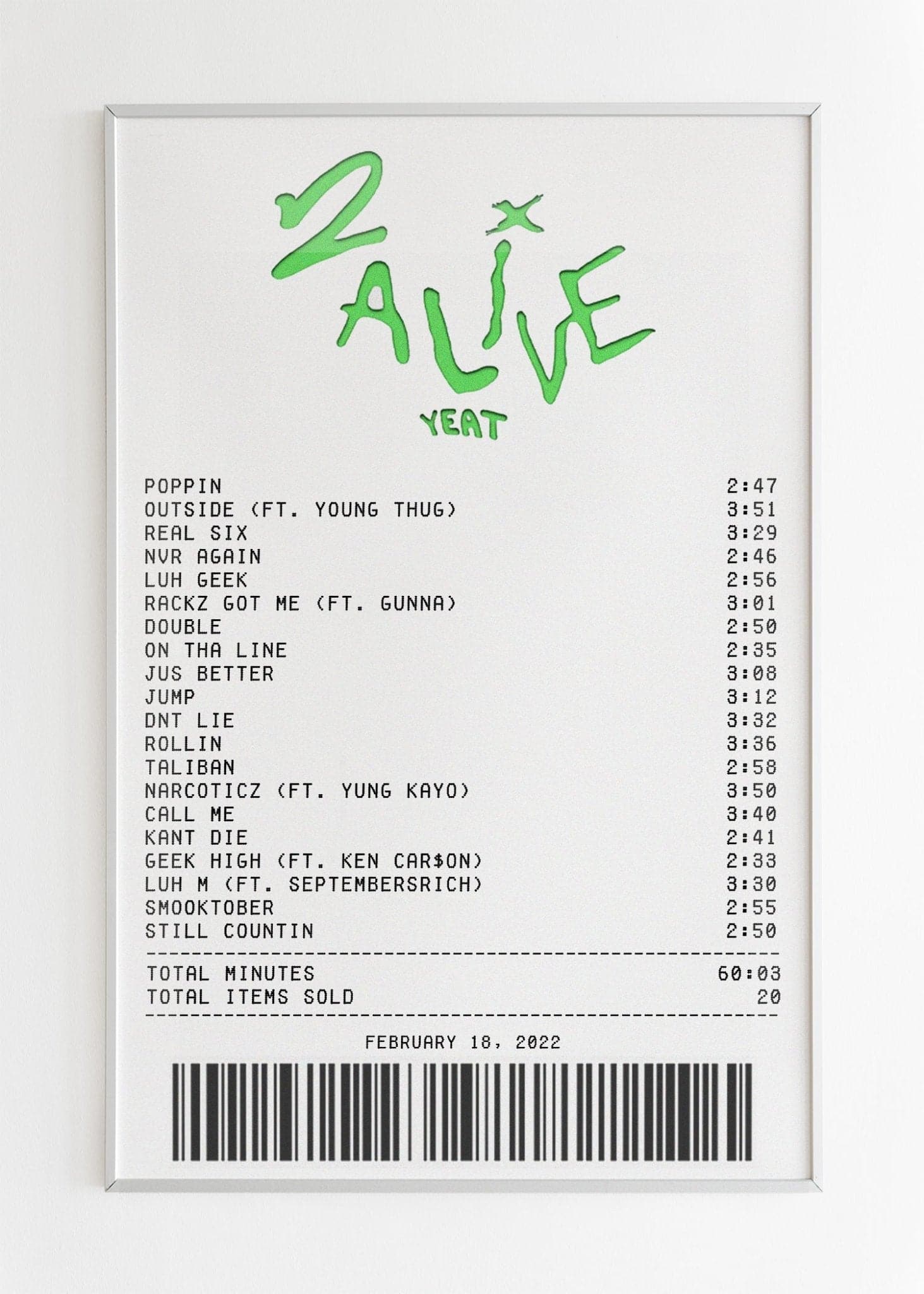2 Alive Receipt Poster