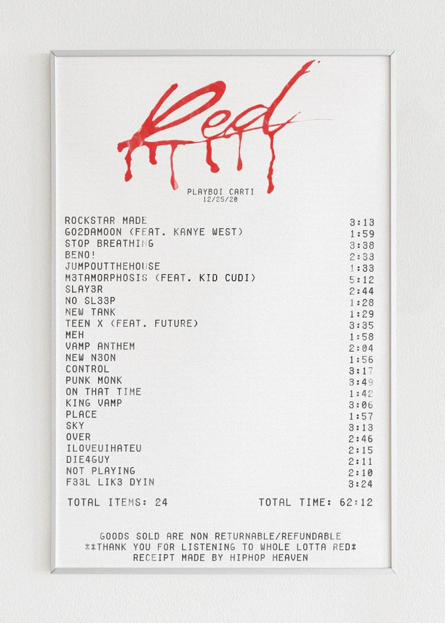 Whole Lotta Red Receipt Poster Hiphop Heaven